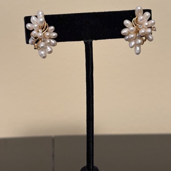 Fresh Water Pearl Cluster Earrings - Picture 2 of 13